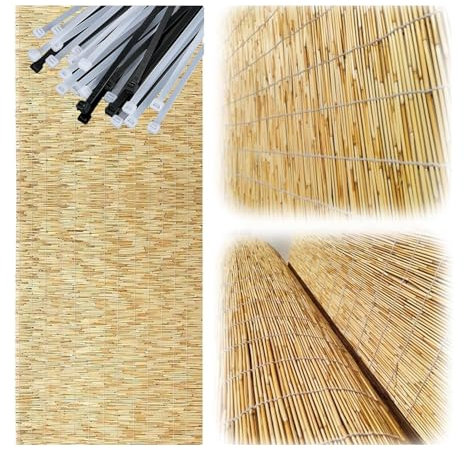 Miecoae Schilf Sichtschutz 180x600 100x600 120x600 80x600 Schilfrohrmatte Standard sichtschutzzaun Garten Windschutz Sichtschutz für Balkon, Zaun Garten Verschiedene Größen(A3,105x350 cm 41x137 in)