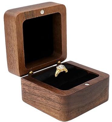 Holdes - Caja de anillos de madera, caja de anillos de madera, caja de joyería rústica y elegante | Soporte de exhibición de anillos portátil, pequeño maletín de almacenamiento de anillos, portajoyas