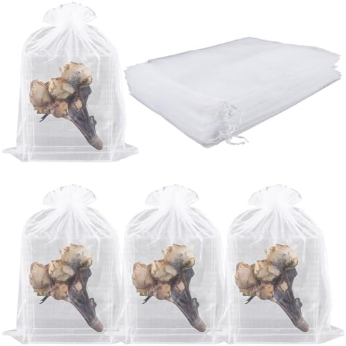 SOFPLATE 30 Sac en Organza Transparent avec Cordon de Serrage Sac Cadeau Blanc en Vrac de 12x16 Pouces Grandes Pochettes à Bijoux Cadeaux de Festival Décoration de Fête Pochette en Maille pour Bijoux