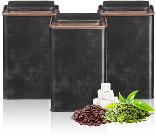 MEETOZ Lot de bocaux pour thé, café et sucre, bocaux de rangement en métal avec couvercles hermétiques Réservoir de stockage avec sac intérieur séparé Acier résistant à la poudre revêtu, couvercles à