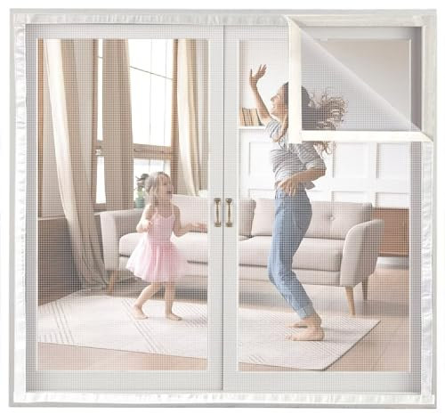 Moustiquaire Fenetre, 60x80cm Blanc Moustiquaire Fenêtre Filet, de bandes autocollantes,Toile Moustiquaire, Anti-Mouche Moustiques,pour Fenêtre Portes