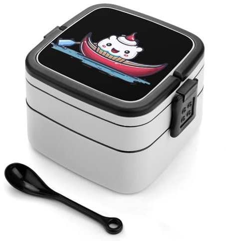 Boating Cute Cake - Caja bento con cuchara y contenedor de almuerzo de doble capa