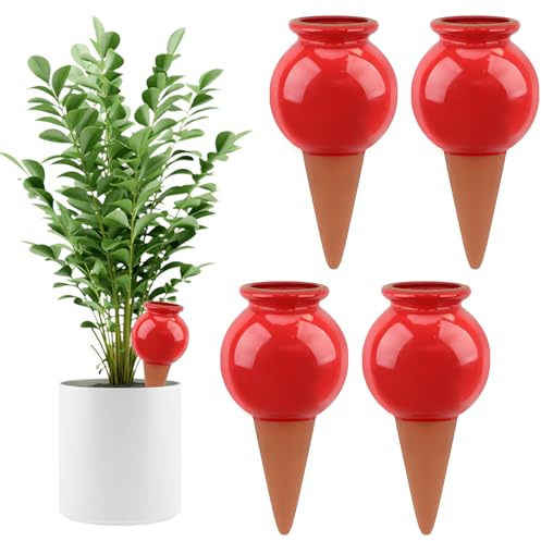 Kalolary Lot de 4 Cônes d'Arrosage Autonomes en Terre Cuite, Globes Goutteurs Décoratifs pour Plantes - Système d'Arrosage Automatique pour Plantes d'Intérieur et d'Extérieur (Bouteille de Vin)