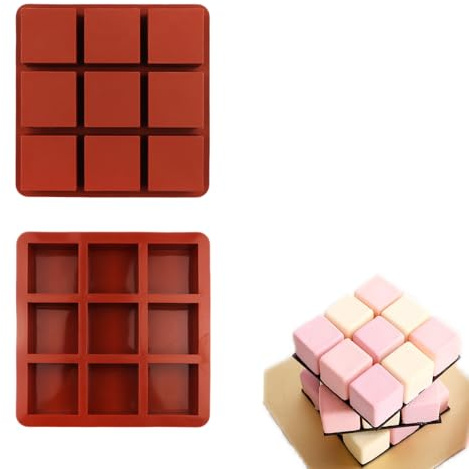 2 PCS Moule Cube, Moule Chocolat Silicone Carré, Bac à Glaçons Silicone, pour le Gâteau Muffin (Rouge Brique)
