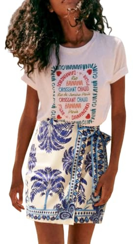 Talakeno Womens Summer Floral Wrap Short Skirt Tie Side High Waist A Line Beach Vacation Boho Mini Skirt(Blue,L)