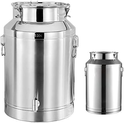 JvFbjLF Edelstahl-Milcheimer, 28 l, Milchtransportkanne aus Edelstahl 304 mit Seedeckel und Hahn, Milchkanne, Weineimer, Eimer, Fass, Teekanister, Milchkanne(with Tap,20L)