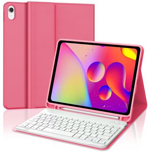 Occtingkind Funda con Teclado para iPad A16 11/10 Generación 11/10.9, Teclado Español Ñ Desmontable Bluetooth para iPad 10.ª/11.ª Generación 2022/2025, Begonia Rojo