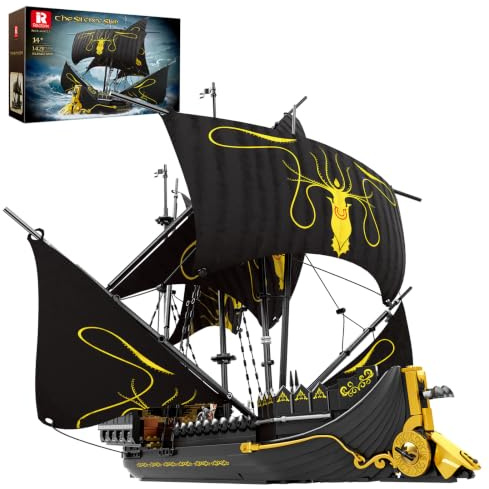 Reobrix Piratenschiff Bausteine Kits, MOC Black Pearl Schiffsmodell 66022 | Segelboot-Bauspielzeug,Piraten Sammlermodell, Black Pearl Schiff Heimbüro Deko, Geschenk für Erwachsene Kinder, 1421 Teile