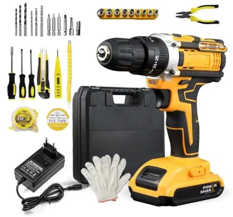 Se t de Taladro Percutor Inalámbrico, 2 baterias 21V, Kit de Herramientas con Maletín, Batería, Cargador, Brocas y Accesorios, Don Feliz.