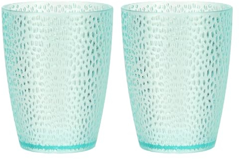 sourcing map Clear Plastic Reusable Drinking Glasses, 9.8oz Hobnail Drinking Glasses Set Plastic Water Cup Unbreakable Stackable for Beer Cocktail Water Juice Whiskey(Blue, 2Pcs)