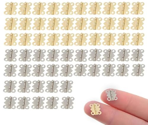 60 Stück Mini Scharniere, 20mm × 24mm Scharniere Klein, Scharnier Edelstahl, 90 Grad Klappscharnier für Die Verarbeitung Von Kleinen Kisten, Schmuckdosen (Gold-Silber 1)