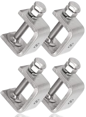 Stainless Steel C Clamps Mini 1 Inch for Mounting, Heavy Duty Metal U Clamps for Metal Working, Small Desk Clamp with Stable Wide Jaw Opening & Protective Pads/I-Beam Design (4pcs)
