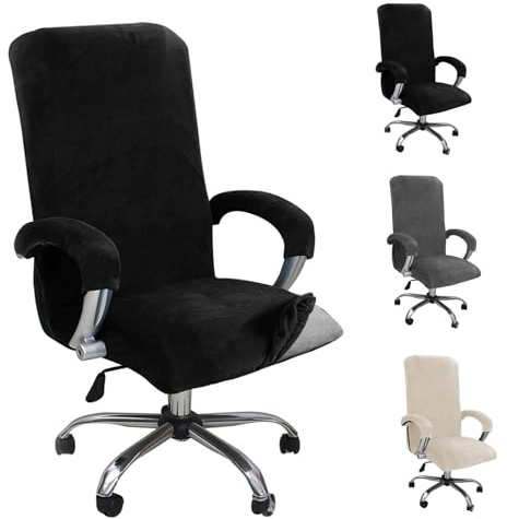 Bocguy Bürostuhl Bezug - Elastischer Samt Überzug, Samtplüsch Bürostuhl Bezug mit Armlehne für Gaming Stuhl, Drehstuhl & Bürosessel - Stretch Stuhlhussen Abnehmbar, Maschinenwaschbar (XL, Schwarz)