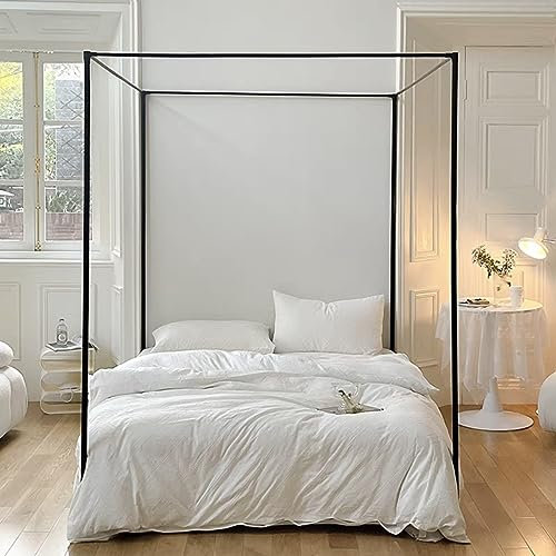 Betthimmel in voller Größe mit Moskitonetz, Eckpfosten für Schlafzimmer, Dekoration, schwarzes strapazierfähiges Material, stilvolle und funktionale Betthimmel-Stangen
