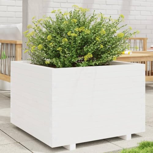 HaoChrymec Pot de Fleurs with Pin Massif Durable, Design Rustique, Jardinières Extérieur, Bac à Fleurs Extérieur, Jardinière Balcon, Balconnière Extérieure, Blanc, 70 x 70 x 49.5 cm