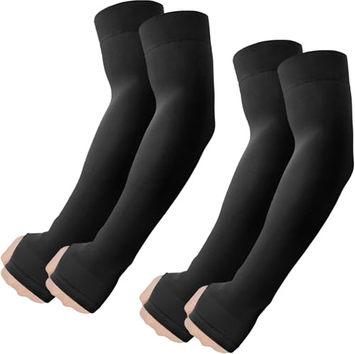 fuinloth Arm Sleeves with Thumb Hole UV Protection Compression Cooling Sleeve Cricket Gaming for Men/Women 2 Black
