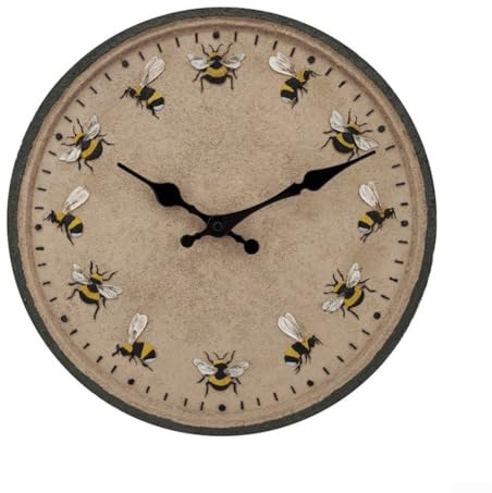 Zoegneer 30,5 cm wasserdichte Outdoor-Uhr mit Bienen-Design IP44 wetterbeständige Wanduhr für Garten, Terrasse, Pool oder Küche, dekorativ (Stil 1)