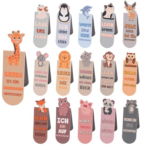 16 Stück Magnetische Lesezeichen, Magnet Lesezeichen Bookmark | 16 Designs Mit Tiermotiven Und Zitaten, Wiederverwendbar, Auch Für Bücher, Notizbücher Und Whiteboards