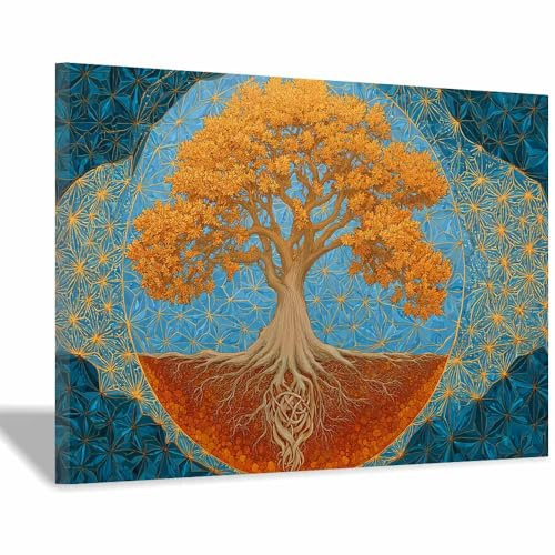 WUFIEA Albero Della Vita Quadri Albero del motivo dorato Decorazione Murale Camera da letto Soggiorno Quadro(Colore bronzo)-60x80cm Incorniciato