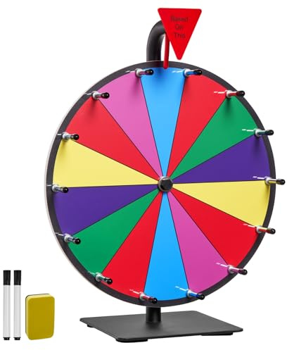 VEVOR Ruota dei Premi Girevole da 305 mm, Ruota Girevole a 14 Slot con Supporto, Roulette da Tavolo Win Fortune con Pennarello Cancellabile a Secco e 2 Pennarelli, 6 Colori, per Feste, Pub, Carnevale