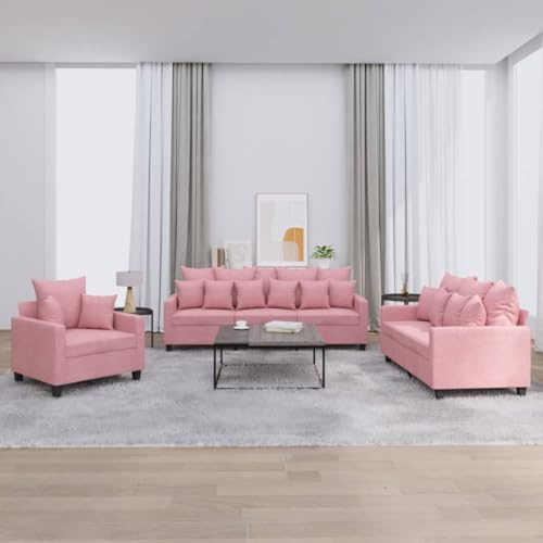 WEMYUFURN Samt Sofagarnitur 3 Sitzer XXL Bequem Couchgarnitur Wohnzimmer Sofa Set Grau Modern Samtstoff Polsterung Sitzgruppe Relax Komfort