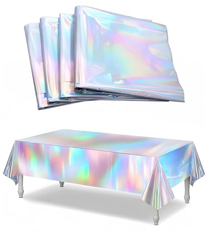 4 Stück Party Tischdecke, 137 × 274cm Geburtstag Tischdecke Bunt Glitzer Plastik Tischdecken Wasserdicht Tischfolie Farbig Plastiktischdecke für Party Dekoration Familientreffen Biertisch