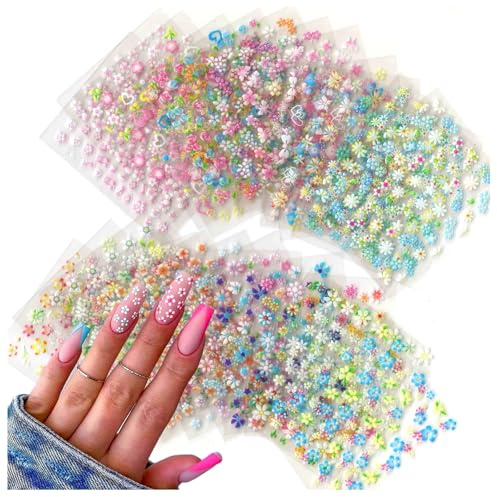 Aribliseza Nail Stickers, 30 Pieces Nail Stickers for Children & Nail Polish, 3D Self-adhesive Flower Nail Stickers, Nail Art Charms for DIY Design & Nail Design Accessories