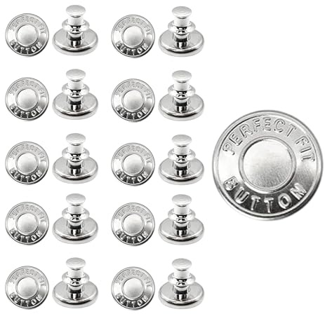 10pcs Silver Metal Jeans Button Replacement Set, Tool-Free Adjustable Snap Buttons for Pants, Waist Tightener Clips