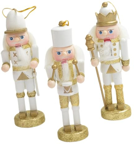 TOYANDONA 3 Adornos Colgantes de Cascanueces de Madera Dorados para Decoración Navideña Set de 3 Piezas Artesanía Tradicional para Árbol de Navidad y Ambiente Festivo
