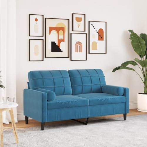 Frdhee Sofa Couch Couchgarnitur Ecksofa,2 Sitzer Sofa mit Zierkissen Blau 140 cm Samt,Couch Für Kleine Wohnung,Schnell Zu Montieren,Einfach Zu Montieren