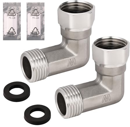 Lot de 2 coudes coudés à 90 degrés en acier inoxydable 304 - Filetage G1/2-2 extrémités - Raccord flexible mobile AG vers IG - Pour pulvérisateur, robinet d'équerre, bras de douche