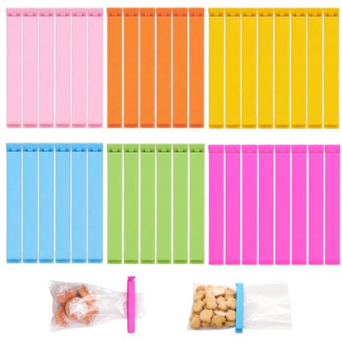 40PCS Food Bag Clips, Bag Clips for Food Storage, Plastic Sealing Clip with Curved-Design, 11cm Kitchen Bags Clip for Freezer, Pantry, Snacks, Ideal for Home, Office & Travel (Random Color)