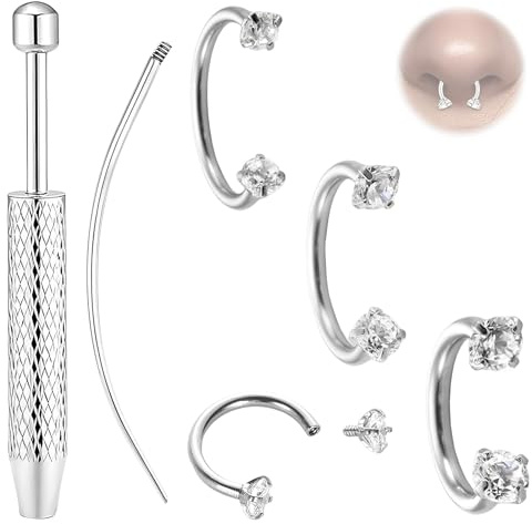 Septum Piercing Set, Nasenpiercing, Septum Piercing, Hufeisen Piercing, In Silber Mit Zirkonia Edelstahl Knorpel Helix Tragus Ohrring Creolen Labret Lippenpiercing