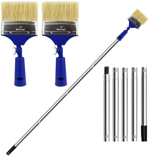 4 Bristle Paint Brush with Pole, for Walls Ceilings Sheds Fences Wood | Reach High & Tight Spaces – No Ladder Required