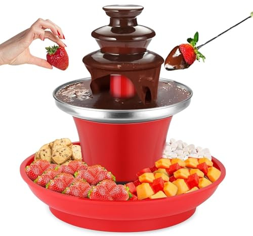 Fuente de chocolate, fuente de fondue eléctrica de acero inoxidable de 3 niveles con bandeja desmontable para chocolate con leche, queso y mantequilla, perfecta para fiestas y eventos