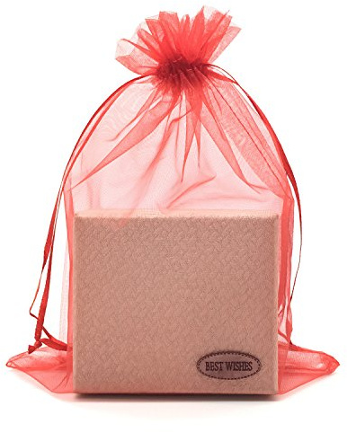 SUNGULF 100 Stück Organza-Beutel mit Kordelzug, 16 x 22 cm, stark, für Geschenke, Süßigkeiten, Schmuck, Party, Hochzeit, Gastgeschenk (rot)