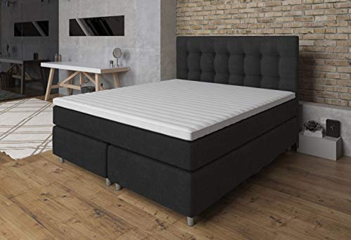 Tesla Dreams Boxspringbett 180x200 Ronda, 7 Zonen Taschenfederkemn-Matratze H2/H3, gratis Montage, Topper Visco, Unterbau Taschenfederkern, Anthrazit