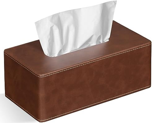 GOLRANLYE Boîte à mouchoirs rectangulaire en Cuir PU Support de boîte de Distributeur de mouchoirs en Papier pour décor de Salle de Bain Commode (Marron)
