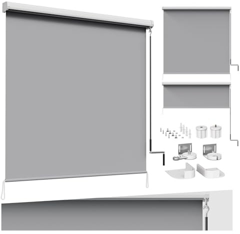 WOLTU Toldo Vertical Exterior, Estor Persiana Enrollable Retráctil con Manivela Manual, Estor para Balcón Terraza Jardín, Pantalla de Privacidad Toldo, Protección Solar UV 100x140 cm Gris
