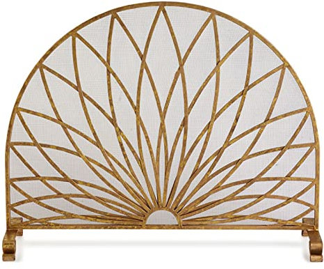 MMQGQ store Funkenschutz Goldener Bogen-einzelpanel-Kamin-Bildschirm, Schmiedeeiserne Metall-Feuer-Spark-Guard-Gitter, Freistehender Baby-sicherheitszaun, 38.51 × 30,65 Zoll