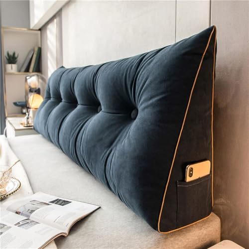 DMJLI-T Kopfende Großes Rückenkissen Lesekissen für Bett und Sofa, Keilkissen mit Waschbarem Bezug Bett Rückenlehne Großes Dreieckiges für Sofa Bettkopfteil,180×50×20cm-Blu