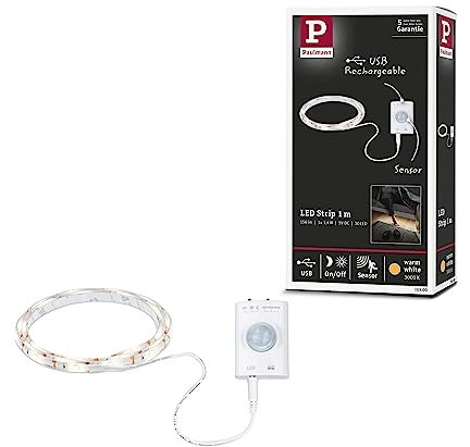 Paulmann 78900 LED Strip batteriebetrieben inkl. Bewegungsmelder und Dämmerungssensor 1m 1,4W 140lm/m 3000K Weiß Kunststoff