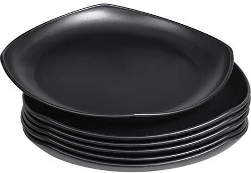 Greentainer 24,1 cm Grandes assiettes en plastique incassables pour fêtes, pique-niques, camping, assiettes légères en polypropylène pour enfants, passent au micro-ondes et au lave-vaisselle, Noir