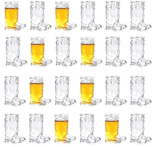 YAXINRUI Cowboy Boot Shot Glasses - 24 Pcs 1 Oz Mini Plastic Cowboy Shot Glasses Boot Cups for Cowboy Theme Parties Decorations, Bachelorette Party Supplies, Wedding and Birthday Decorations