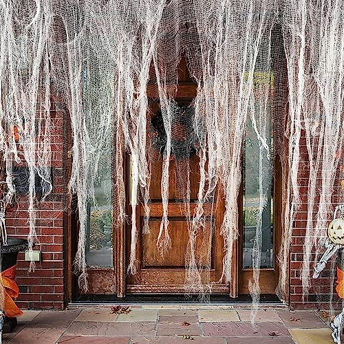 GIONAR 196x39 inch Halloween Creepy Cloth, White Large Size Halloween Scary Spooky Cloth, Windows Doorways Cover Gauze for Halloween Party Haunted House Decorations