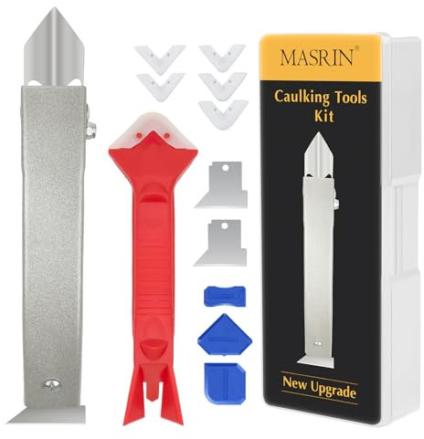 Caulking Tool-Caulk Remover Tool Kit,Grout Removal Tool,Silicone Bathroom Caulk Finishing Tool with Stainless Steel Scraper and Metal Handle for Bathroom,Kitchen,Bathtub,Sink Joint,Window