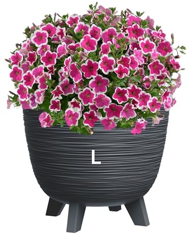 Blomkruka med fötter av plastskål rund örtkruka 3D-spår (antracit, L-40 cm)