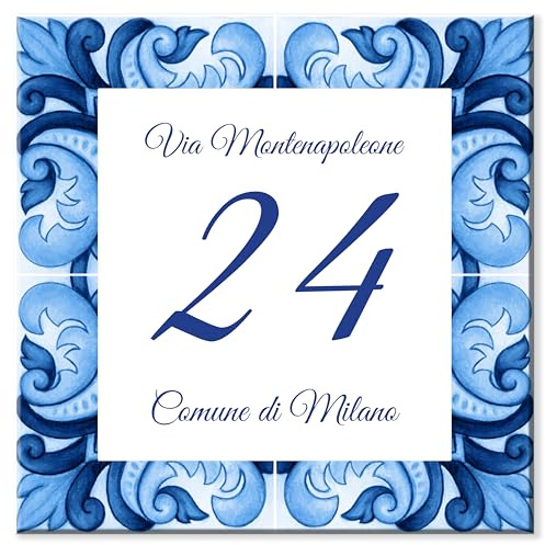 Stileitaliano numero civico personalizzato piastrella ceramica esterno indirizzo casa targa via porta ingresso stile maiolica (Stile E)
