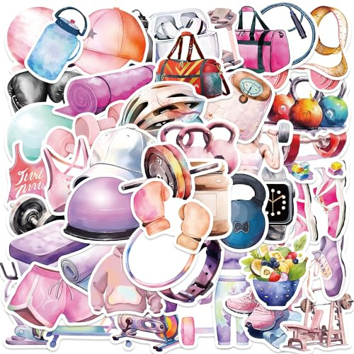 Sports Fitness Stickers for Laptop (50 PCS),Gift for Children Teens Adults Girl Boys,Waterproof Stickers for Water Bottle,Fitness Vinyl Stickers for Scrapbook,Skateboard,Bike,Phone,Dairy