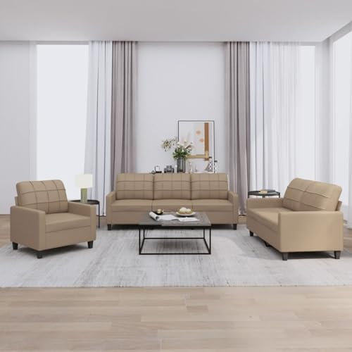 ZEYUAN 3-TLG. Sofagarnitur mit Kissen Cappuccino-Braun Kunstleder, Sofa Mit Relaxfunktion, Couchgarnitur, Wohnzimmer Sofa, Couch, Sofa Set 3201342